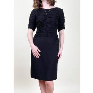 Vintage 1960s Little Black Dress Mini Midi Pleated Drape Preppy Bow Handmade 60s